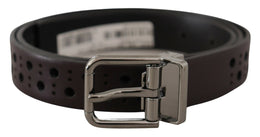Dolce & Gabbana Dark Purple Perforated Leather Metal Buckle Belt