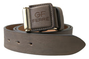 GF Ferre Brown Leather Fashion Logo Buckle Waist Belt