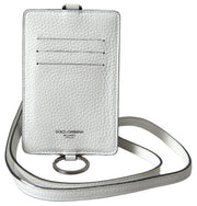 Dolce & Gabbana White Leather Lanyard Logo Card Holder Men Wallet