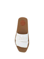 Chloé White Cotton Slides Woody Sandals