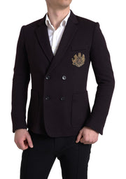 Dolce & Gabbana Purple Logo Embroidery Double Breasted Blazer