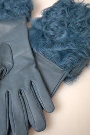 Dolce & Gabbana Blue Leather Fur Mid Arm Length Gloves