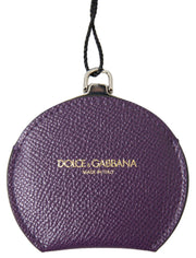 Dolce & Gabbana Purple Calfskin Leather Round Hand Mirror Holder