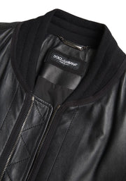 Dolce & Gabbana Black Leather Blouson Full Zip Bomber Jacket