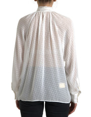 Dolce & Gabbana White Silk Sheer Tied Neck Polka Dots Blouse