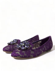 Dolce & Gabbana Purple Vally Taormina Lace Crystals Flats Shoes