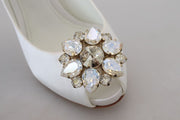Dolce & Gabbana White Crystals Peep Toe Heel Satin Pumps
