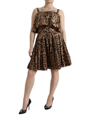 Dolce & Gabbana Brown Leopard Print Sleeveless A-line Dress