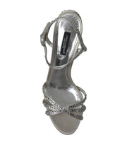 Dolce & Gabbana Silver Crystal Ankle Strap Sandals Shoes