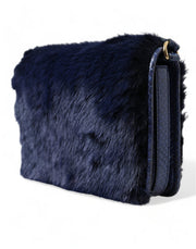 Dolce & Gabbana Dark Blue Fur Ayers Lily Twist Crossbody Shoulder Bag