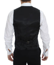 Dolce & Gabbana Black Striped Wool Silk Dress Vest Gilet