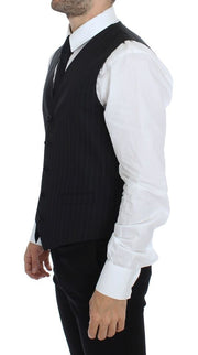 Dolce & Gabbana Black Striped Wool Silk Dress Vest Gilet