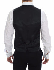 Dolce & Gabbana Gray Striped Wool Logo Vest Gilet Weste