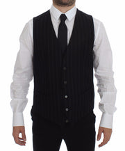 Dolce & Gabbana Black Striped Wool Logo Vest Gilet Weste
