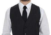 Dolce & Gabbana Gray Striped Wool Single Breasted Vest