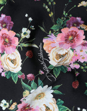 Dolce & Gabbana Black Floral Wool High Waist Wide Leg Pants