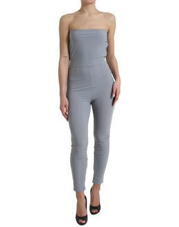 Dolce & Gabbana Gray Nylon Strapless Bodycon Jumpsuit Dress