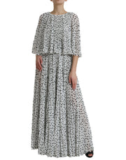 Dolce & Gabbana White Polka Dot A-line Pleated Maxi Dress