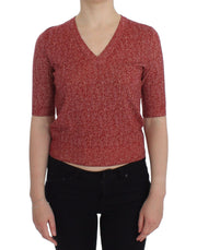 Dolce & Gabbana Red Wool Tweed Short Sleeve Sweater Pullover