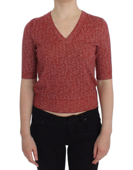 Dolce & Gabbana Red Wool Tweed Short Sleeve Sweater Pullover