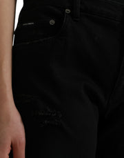 Dolce & Gabbana Black Cotton High Waist Tattered Denim Jeans