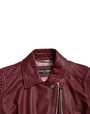 Dolce & Gabbana Bordeaux Leather Biker Coat Lambskin Jacket