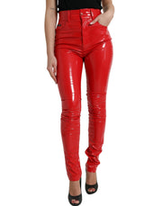 Dolce & Gabbana Shiny Red High Waist Skinny Pants