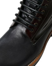 Dolce & Gabbana Black Leather Military Combat Boots Shoes