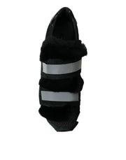 Dolce & Gabbana Black Fur Embellished Suede Sneakers Shoes