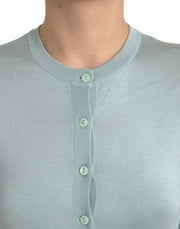 Dolce & Gabbana Light Blue Silk Crew Neck Cardigan Sweater