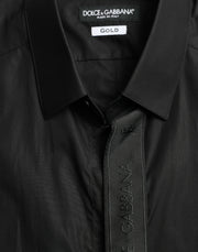 Dolce & Gabbana Black Cotton Logo Formal GOLD Dress Shirt