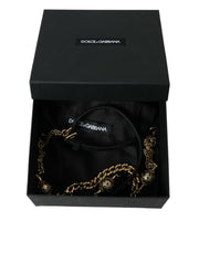 Dolce & Gabbana Black Suede Gold Chain Crystal Waist Belt