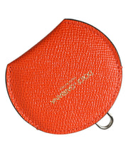 Dolce & Gabbana Orange Calfskin Leather Round Logo Hand Mirror Holder