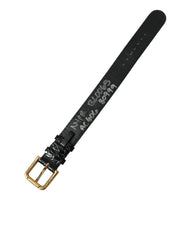 Dolce & Gabbana Black Textured Leather Gold Tone Metal Buckle Armband