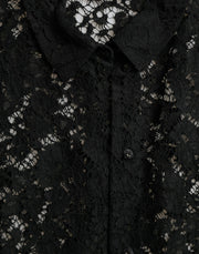Dolce & Gabbana Black Floral Lace Long Sleeves Blouse Top
