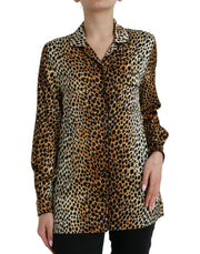 Dolce & Gabbana Brown Leopard Print Long Sleeves Blouse Top