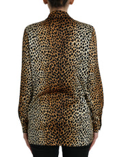 Dolce & Gabbana Brown Leopard Print Long Sleeves Blouse Top