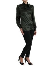 Dolce & Gabbana Gray Long Sleeves Ascot Collar Blouse Top