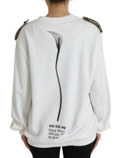 Dolce & Gabbana White Floral Cotton Crew Neck Pullover Sweater