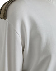 Dolce & Gabbana White Floral Cotton Crew Neck Pullover Sweater