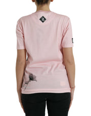 Dolce & Gabbana Pink Floral Print Cotton Short Sleeves T-shirt