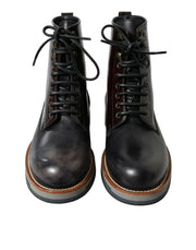 Dolce & Gabbana Black Leather Military Combat Boots Shoes