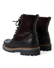 Dolce & Gabbana Black Leather Military Combat Boots Shoes