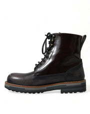 Dolce & Gabbana Black Leather Military Combat Boots Shoes