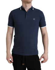 Dolce & Gabbana Blue Crown Patch Cotton Collared Men Polo T-shirt
