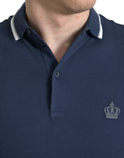 Dolce & Gabbana Blue Crown Patch Cotton Collared Men Polo T-shirt