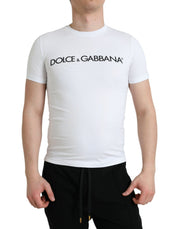 Dolce & Gabbana White Logo Print Cotton Crew Neck T-shirt