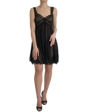 Dolce & Gabbana Black Silk Pleated Lace Chiffon Mini Dress