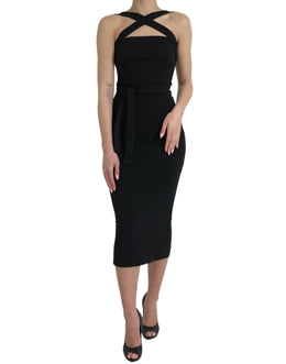 Dolce & Gabbana Black Sheath Halter Sleeveless Midi Dress
