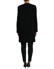 Dolce & Gabbana Black Floral Wool Button Embellished Jacket